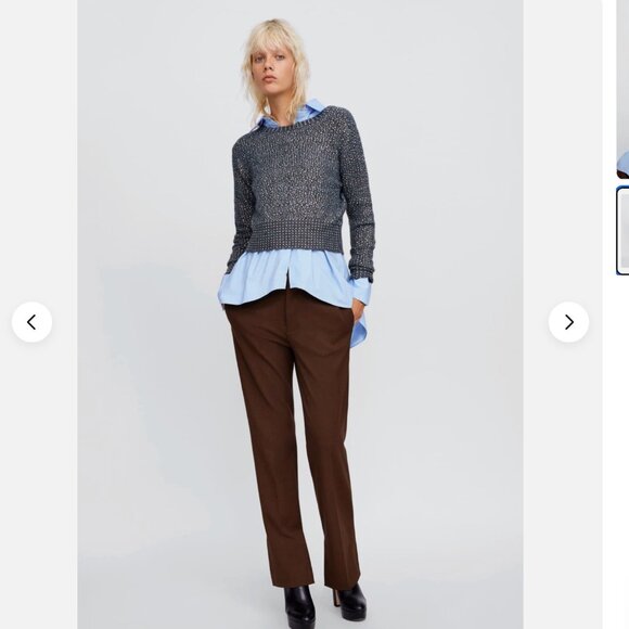 Zara FW18 Grey Beaded Short Sweater Size S crystals rhinestones - Picture 2 of 10